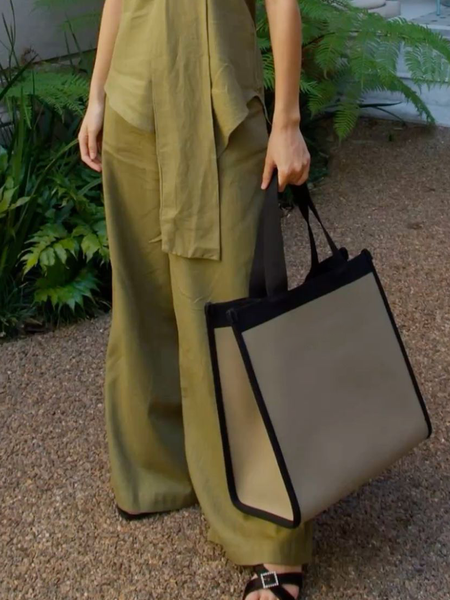 

Cotton And Linen Vacation Plain Distressing Wide Leg Pants, Green, Pants