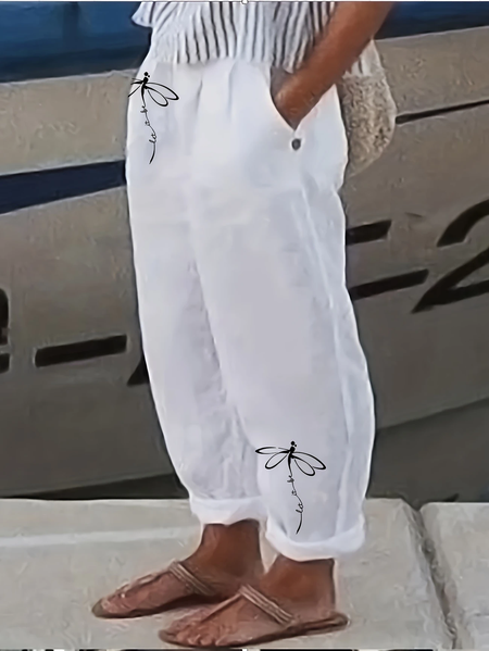 

Women Dragonfly Long Pant Casual Spring/Fall Trousers, White, Pants