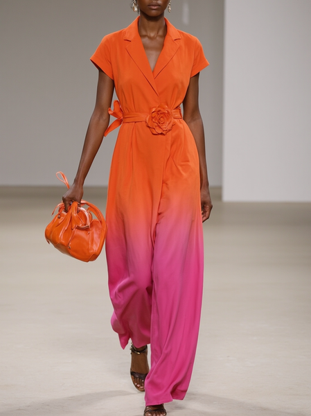 

Urban Printing Ombre Shawl Collar Tank Jumpsuit Belt, As picture, Jumpsuits