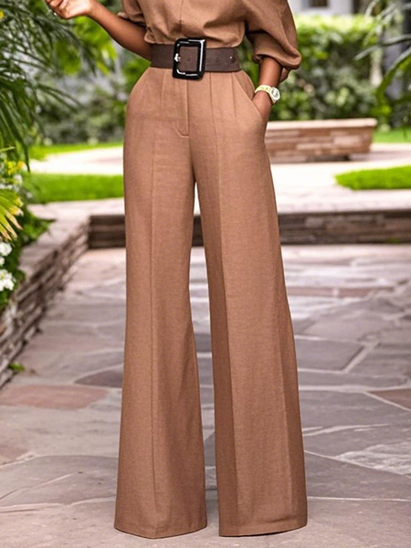 

Urban Plain Distressing Wide Leg Pants, Brown, Pants