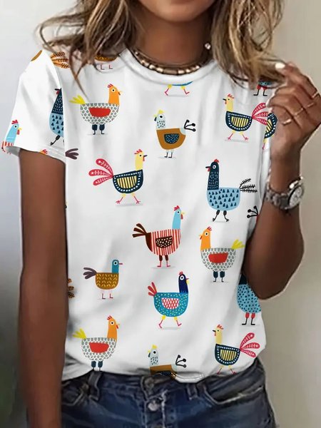 

Vintage Animal Art Print Crew Neck Short Sleeve Cotton Comfy T-shirt, White, T-shirts