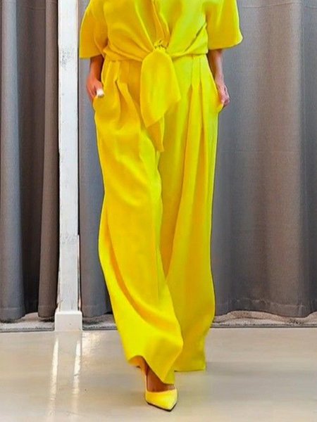 

Casual Plain Wide Leg Pants, Yellow, Pants