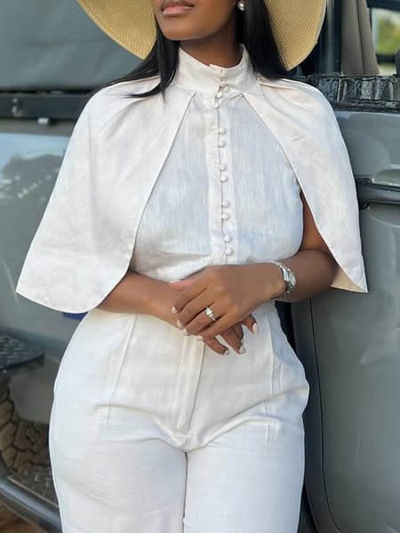 

Cotton And Linen Urban Plain Gathered Mock Neck Shirt, Off white, Blouses and Shirts