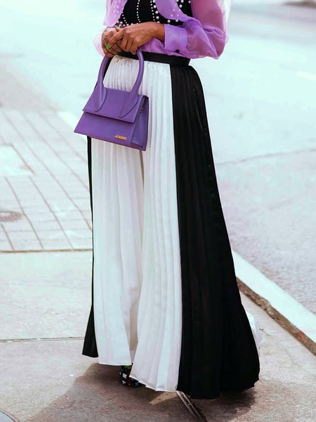 

Urban Plain Pleated Wide Leg Pants, Black-white, Pants
