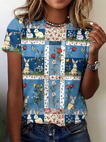 

Vintage Animal Crew Neck Short Sleeve T-shirt, Blue, T-shirts