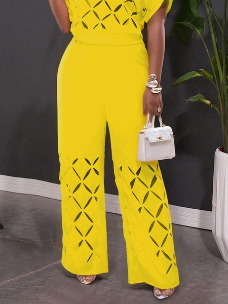 

Casual Geometric Hollow Out Fashion Pants, Yellow, Pants