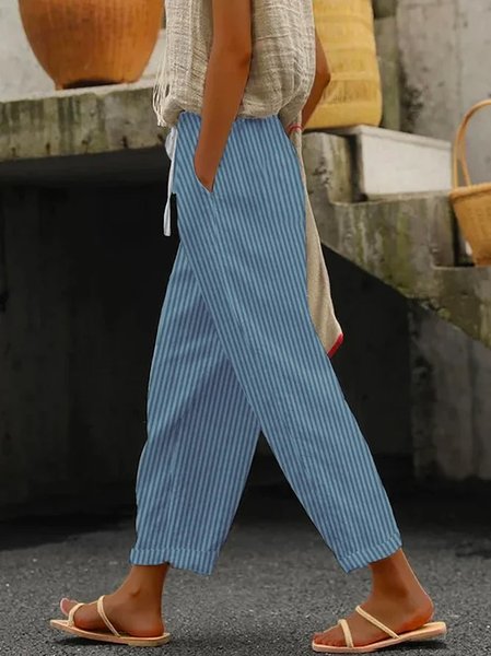 

Women's Striped Spring Print Casual Pants, Blue, Pants