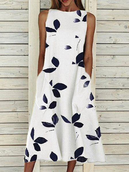 

Women Floral Crew Neck Sleeveless Comfy Casual Printing Maxi Dress, White, Dresses