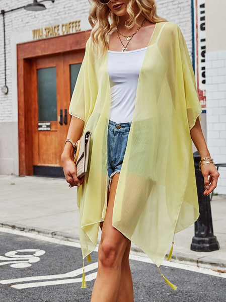 

Women Plain Spring/Fall Cover-up Casual Lightweight Cardigan, Yellow, Cardigans