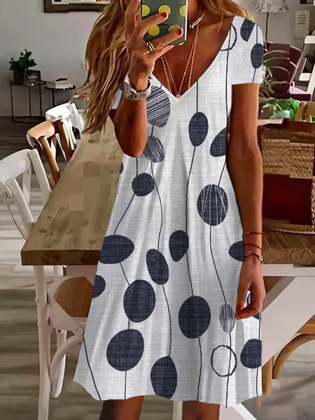 

Women Floral Short Sleeve Summer Printing Dress V Neck Daily Casual Midi Fit & Flare Dress A-Line Dress, White, Casual Dresses