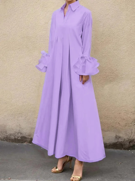 

Urban Plain Ruffle Sleeve Shirt Collar Maxi Dress, Purple, Maxi Dresses