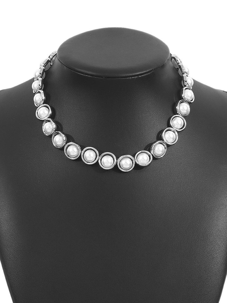 

Vintage Elegant Imitation Pearl Clavicle Necklace, Silver, Necklaces