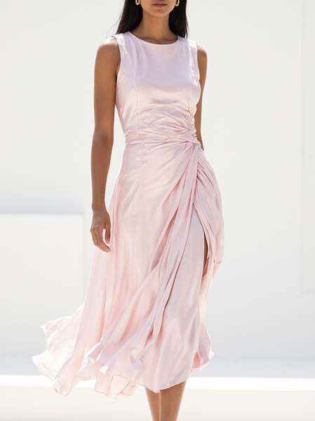 

Elegant Plain Irregular Craftsmanship Midi Dress, Pink, Midi Dresses