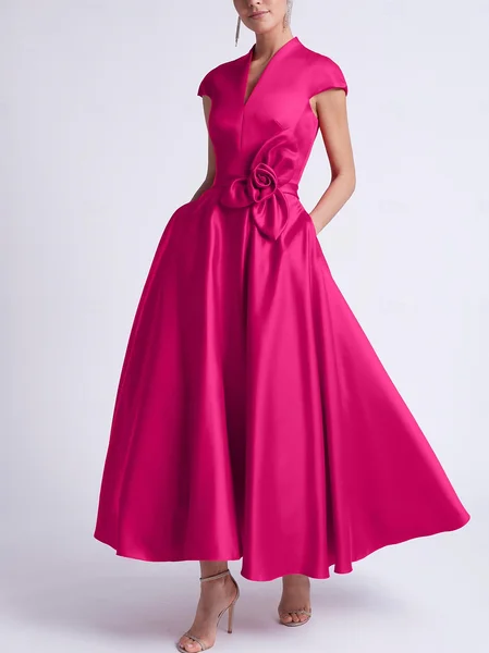 

Elegant Plain V Neck Maxi Dress, Pink, Maxi Dresses