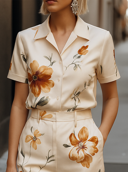 

Elegant Floral Buttoned Shirt, As picture, Blouses and Shirts