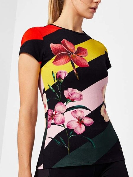 

Urban Floral Printing Crew Neck T-shirt, As picture, Tees