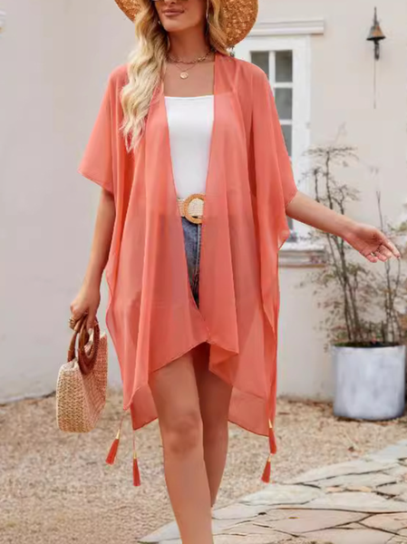 

Women Plain Spring/Fall Cover-up Casual Lightweight Cardigan, Red, Cardigans