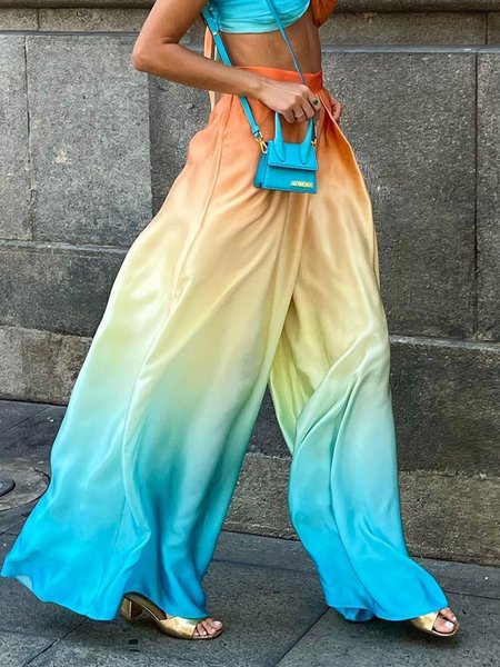 

Vacation Gradient Pattern Printing Wide Leg Pants, As picture, Pants