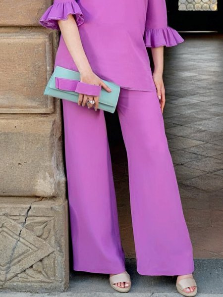 

Urban Plain Wide Leg Pants, Purple, Pants