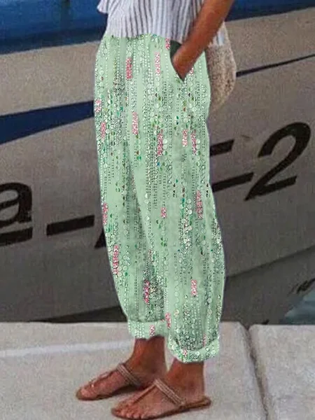 

Women Abstract Stripes Long Pant Casual Spring/Fall Trousers, Green, Pants