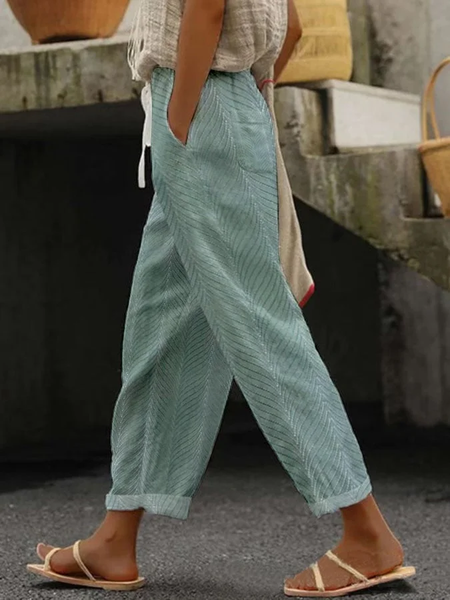 

Women's Herringbone Print Casual Pants, Green, Pants