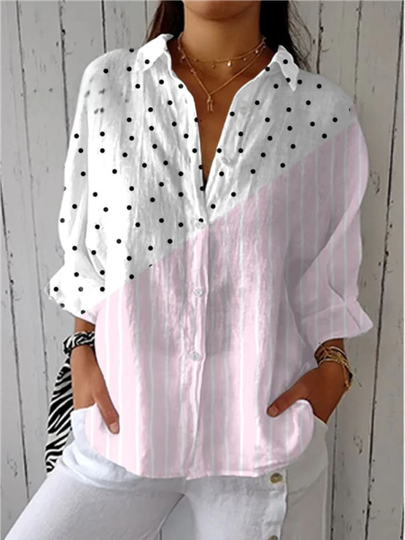 

Loose Casual Polka Dots Shirt Collar Shirt, As picture, Blouses & Shirts