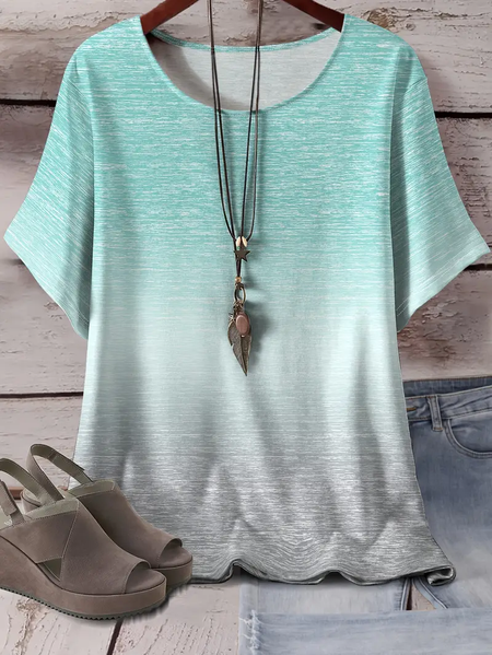 

Women Ombre Short Sleeve Tee T-shirt Crew Neck Printing Casual Summer Graphic Tee Top, Mint, T-Shirts