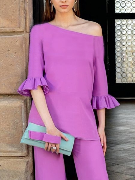

Urban Plain Peplum One Shoulder Blouse, Purple, Blouses and Shirts