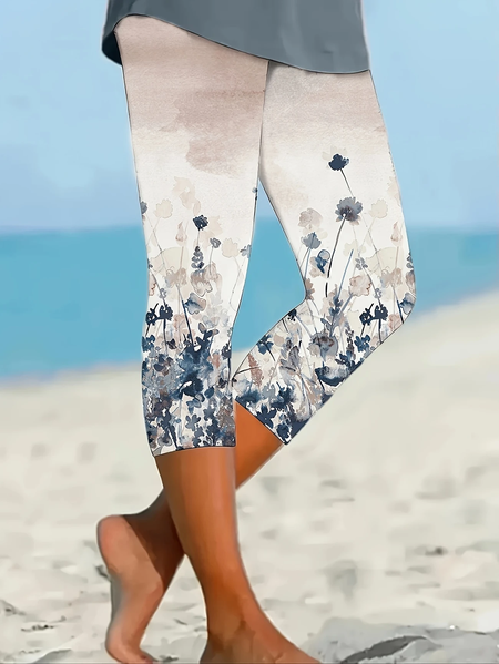 

Women Floral Capris Elastic Waist Pants Casual Summer Trousers, As picture, Leggings