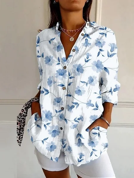 

Floral Regular Fit Casual Cotton Shirt, As picture, Blouses & Shirts