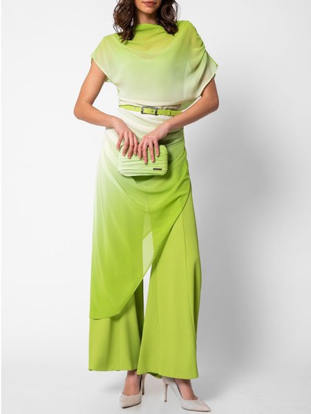 

Urban Raglan Sleeves Ombre Blouse And Jumpsuit Two-Piece Set, Green, Two-piece Set