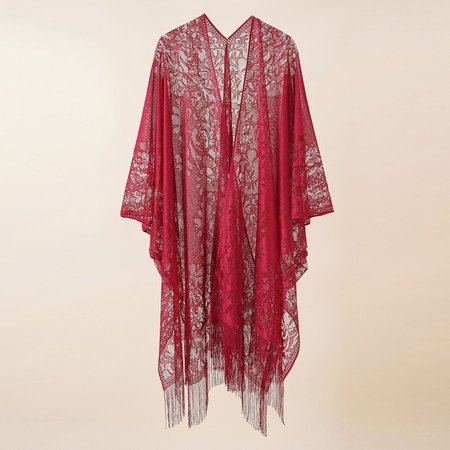 

Women Lace Spring/Fall Cover-up Sexy Lightweight Cardigan, Wine red, Cardigans