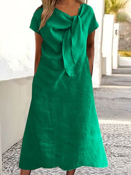 

Casual Plain Knot Front Midi Dress, Green, Midi Dresses