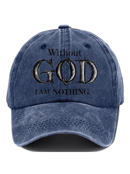 

Unisex Distressed Washed Cotton Retro Faith Print Hat, Blue, Women Hats
