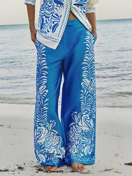 

Vacation Plants Wide Leg Pants, Blue, Pants