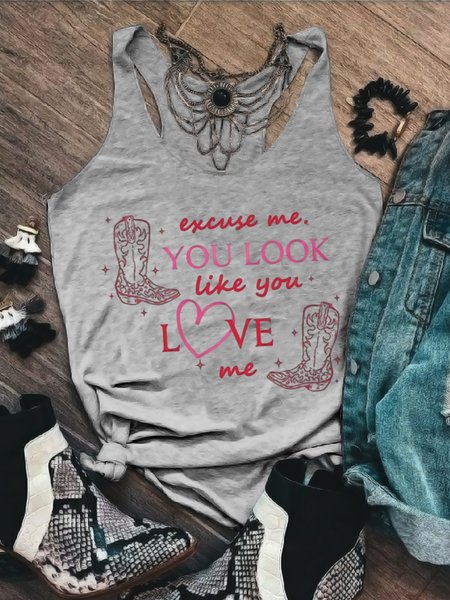 

Women Sleeveless Tank Top Camisole Summer Letter Pattern U-Neck Holiday Casual Top, Light gray, Tanks & Camis