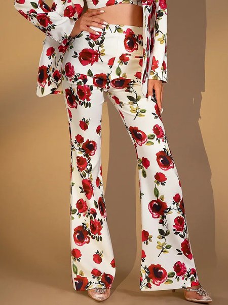 

Elegant Floral Printing Flare Pants, As picture, Pants