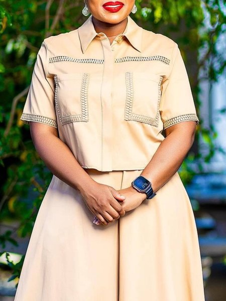 

Urban Plain Lace Edge Shirt Collar Shirt, As picture, Blouses and Shirts