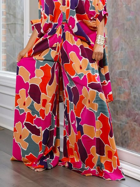 

Casual Random Print Printing Wide Leg Pants, As picture, Pants