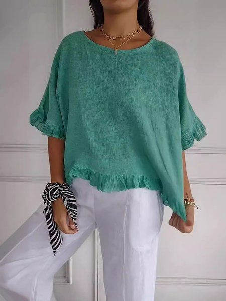 

Women Plain Crew Neck Casual Three Quarter Sleeve T-shirt, Green, Blouses & Shirts