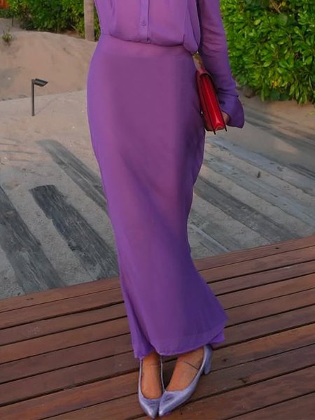 

Elegant Plain Maxi Skirt, Purple, Skirts