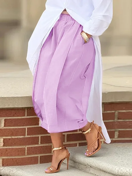 

Casual Cotton Wide-Leg Cropped Pants, Purple, Pants