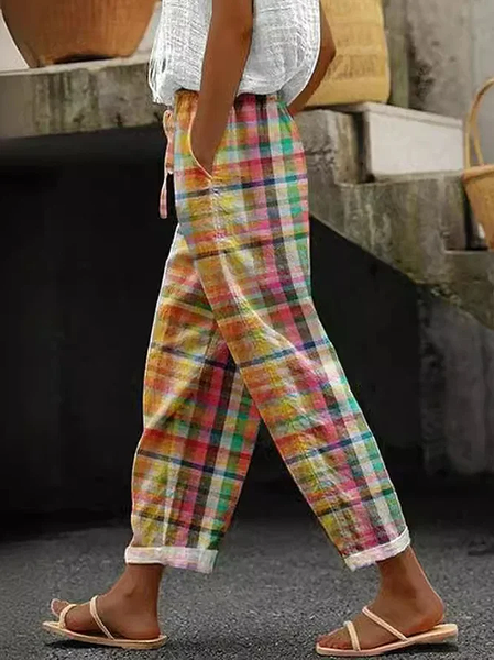 

Casual Plaid Long Printing Pant, As picture, Pants
