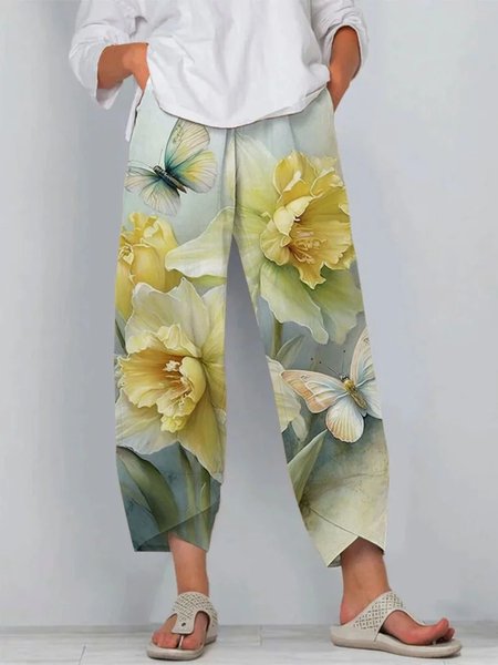 

Casual Floral Ankle Pants Pant, Apricot, Pants