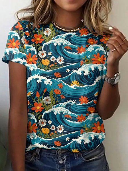 

Vintage Animal Crew Neck Short Sleeve T-shirt, Blue, T-shirts