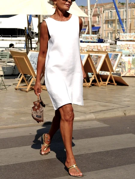

Crew Neck Regular Fit Casual Dress With No, White, Mini Dresses