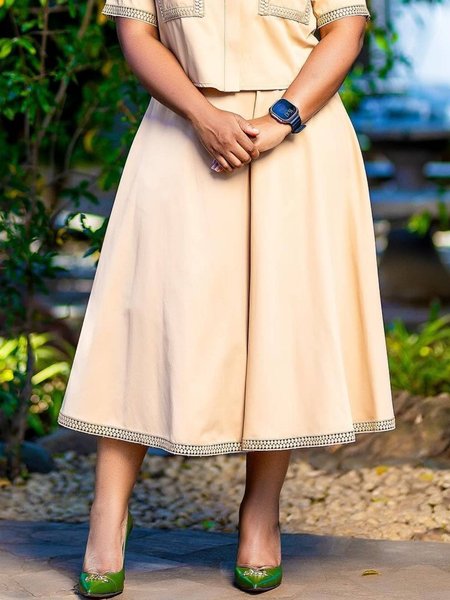 

Urban Lace Edge Plain Midi Skirt, As picture, Skirts