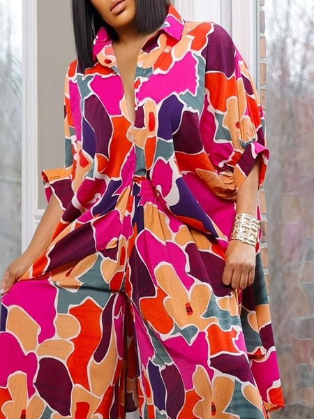 

Casual Random Print Printing Shirt Collar Balloon Sleeve Shirt, As picture, Blouses and Shirts