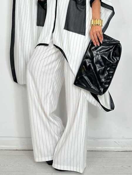 

Urban Striped Wide Leg Pants, White, Pants