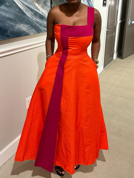 

Urban Plain Asymmetric One Shoulder Maxi Dress, Orange, Maxi Dresses
